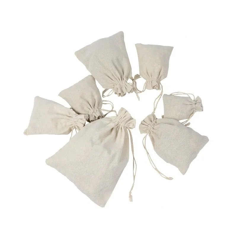 10 x Cotton Linen Drawstring Gift Bag Santa Sacks Blanks