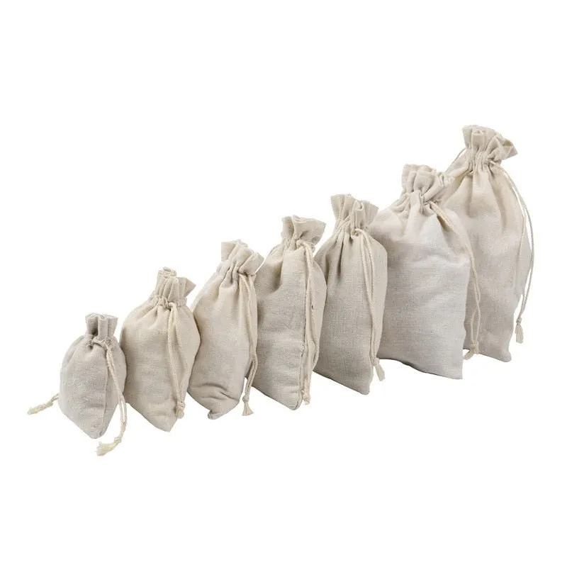 10 x Cotton Linen Drawstring Gift Bag Santa Sacks Blanks