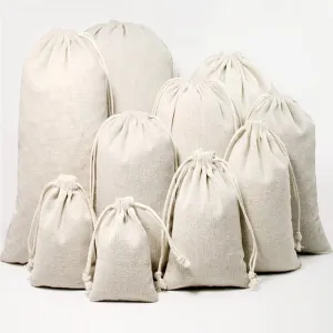 10 x Cotton Linen Drawstring Gift Bag Santa Sacks Blanks