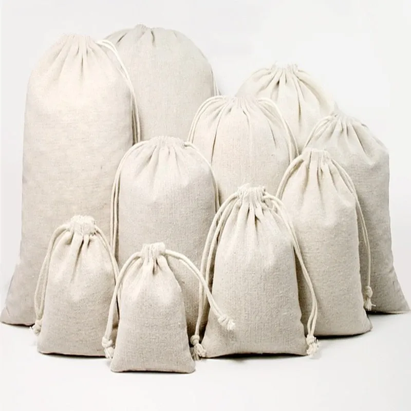 10 x Cotton Linen Drawstring Gift Bag Santa Sacks Blanks