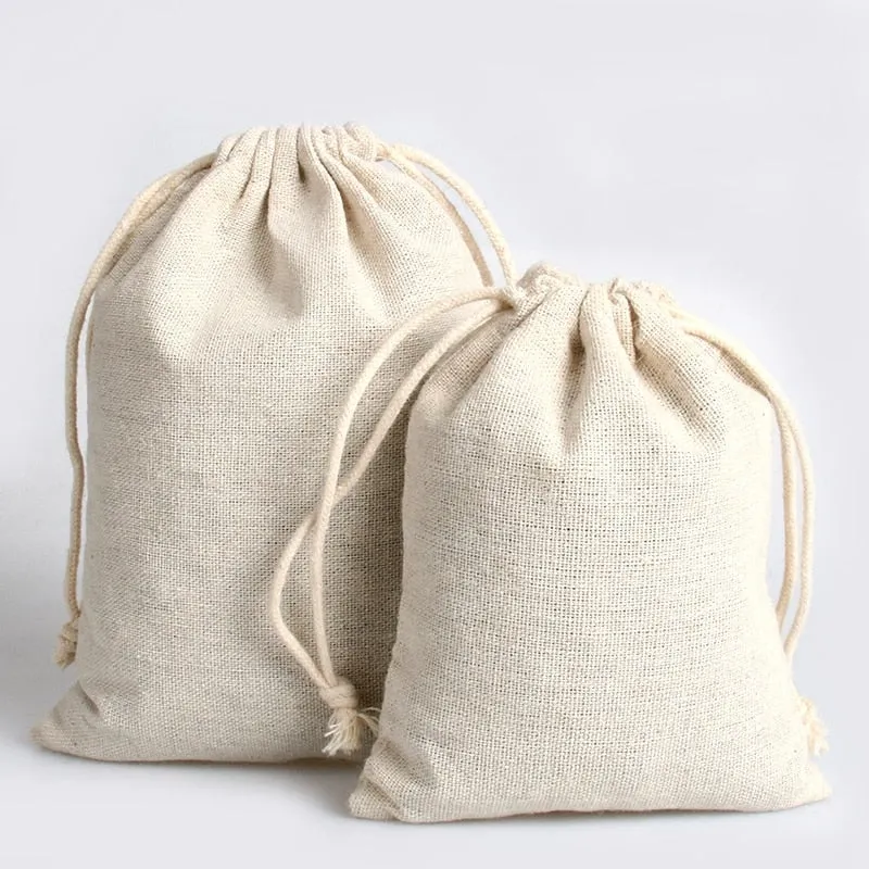 10 x Cotton Linen Drawstring Gift Bag Santa Sacks Blanks