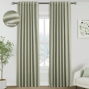 100% Blackout Linen Curtains 84 Inch Length 2 Panels Sage Green Light Blocking Darkening Living Room Curtains 84 Inches Long Elegant Modern Back Tab Pocket Noise Reducing Drapes for Nursery 52X84