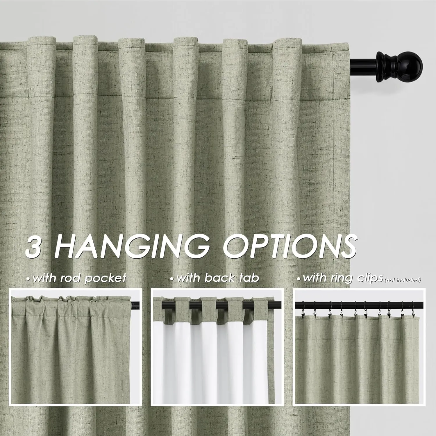 100% Blackout Linen Curtains 84 Inch Length 2 Panels Sage Green Light Blocking Darkening Living Room Curtains 84 Inches Long Elegant Modern Back Tab Pocket Noise Reducing Drapes for Nursery 52X84