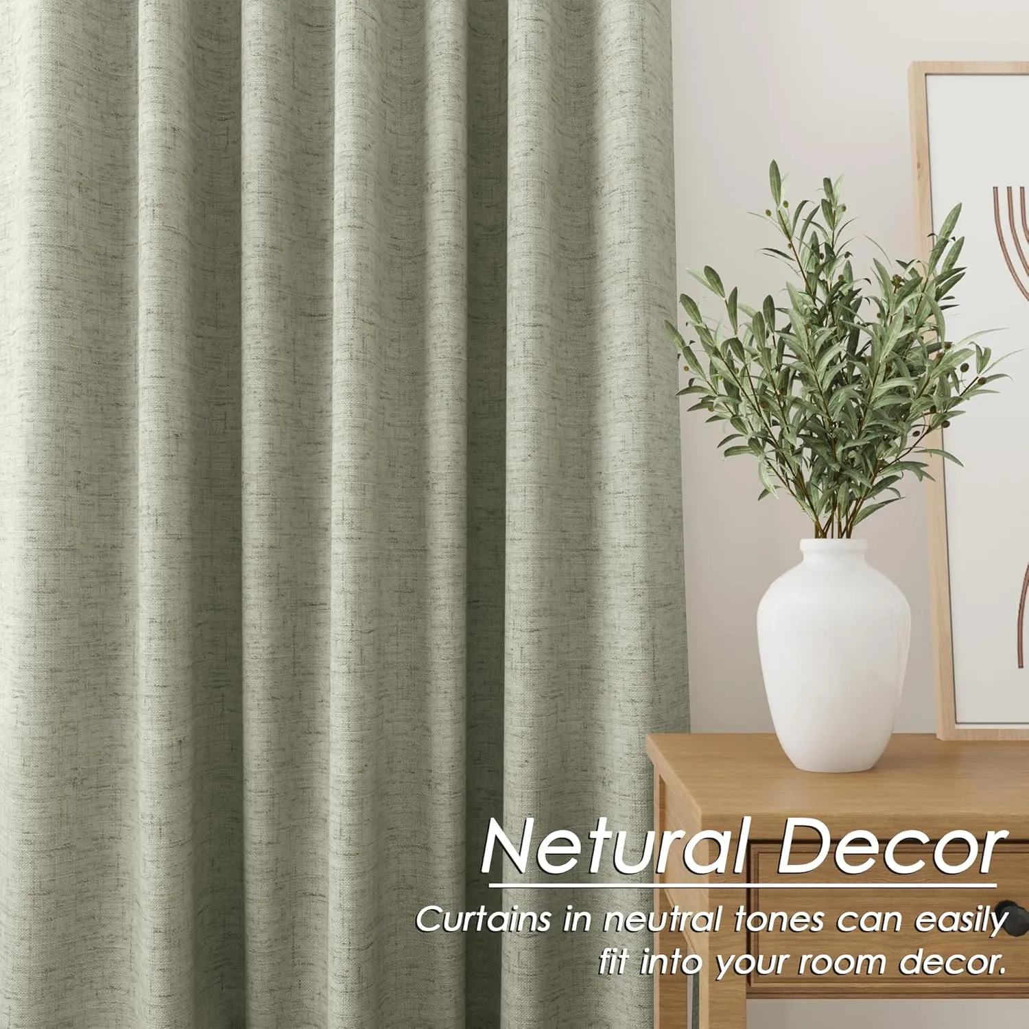 100% Blackout Linen Curtains 84 Inch Length 2 Panels Sage Green Light Blocking Darkening Living Room Curtains 84 Inches Long Elegant Modern Back Tab Pocket Noise Reducing Drapes for Nursery 52X84