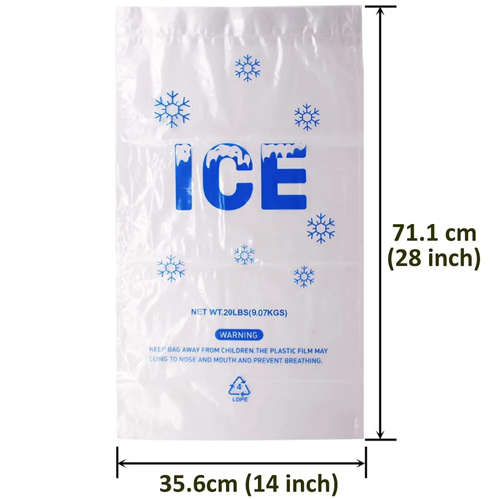 100 PACK 20 lb. Plastic Drawstring Ice Bags 14 x 28 Inch Heavy-Duty Ice Bags with Plastic Draw String (2.8mil Thickness)