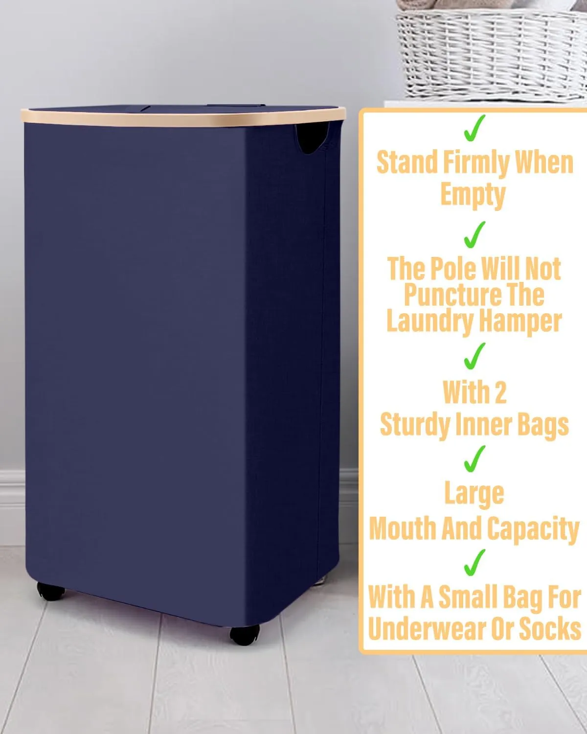 100L Laundry Hamper With Wheels,Large Collapsible Rolling Laundry Basket,Dirty Clothes Hamper With Lid in Laundry Room Bedroom Bathroom College Dorm for Adults,Blue