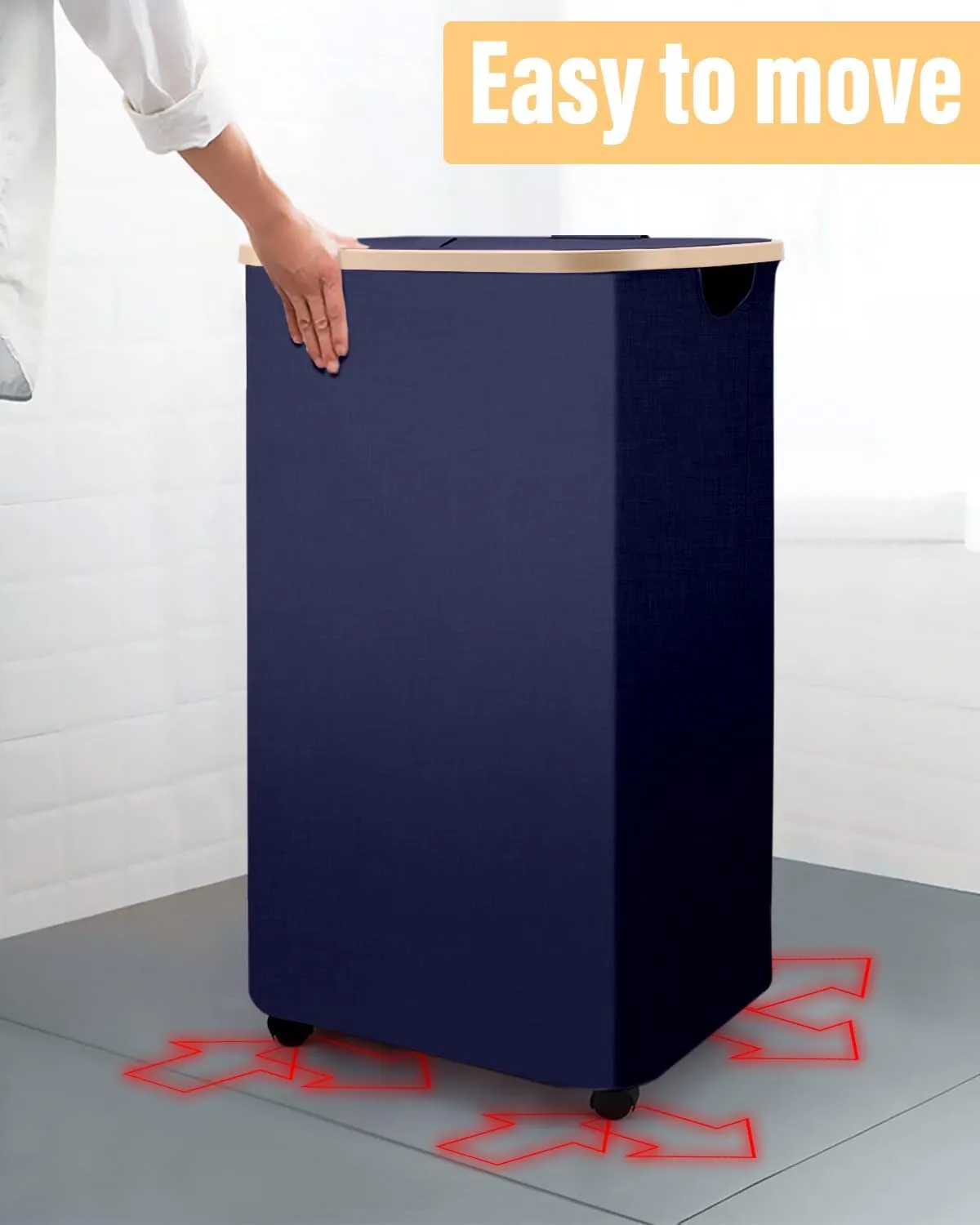 100L Laundry Hamper With Wheels,Large Collapsible Rolling Laundry Basket,Dirty Clothes Hamper With Lid in Laundry Room Bedroom Bathroom College Dorm for Adults,Blue