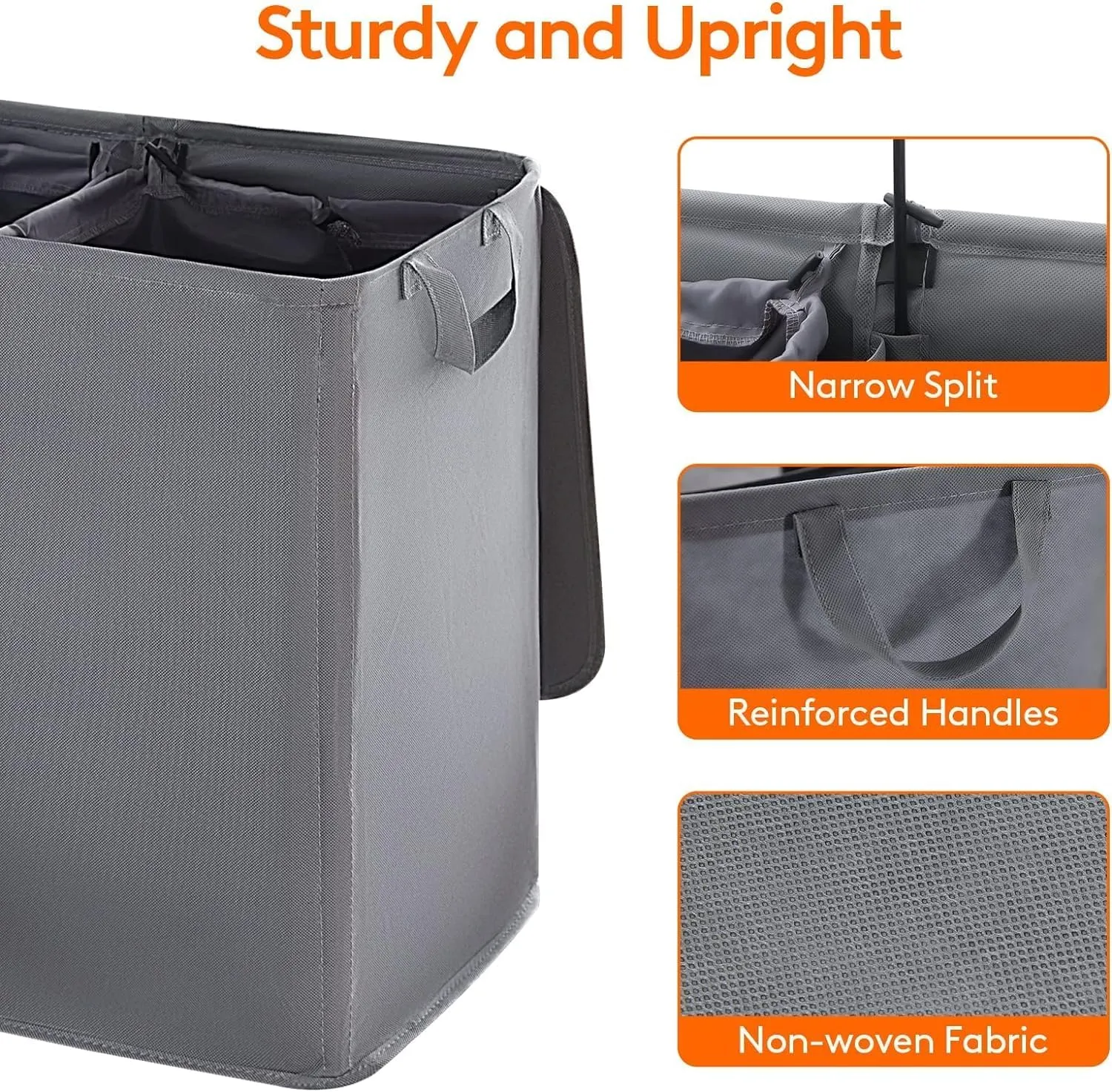 105L Double Laundry Hamper with Lid and Removable Laundry Bags, Divided Laundry Basket with Handles, Large Separated Clothes Basket , Laundry Sorting