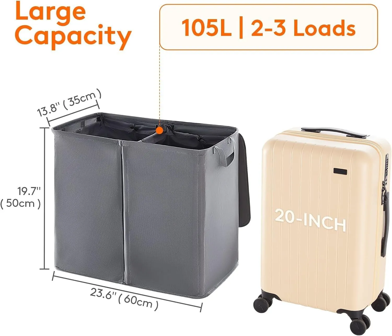 105L Double Laundry Hamper with Lid and Removable Laundry Bags, Divided Laundry Basket with Handles, Large Separated Clothes Basket , Laundry Sorting
