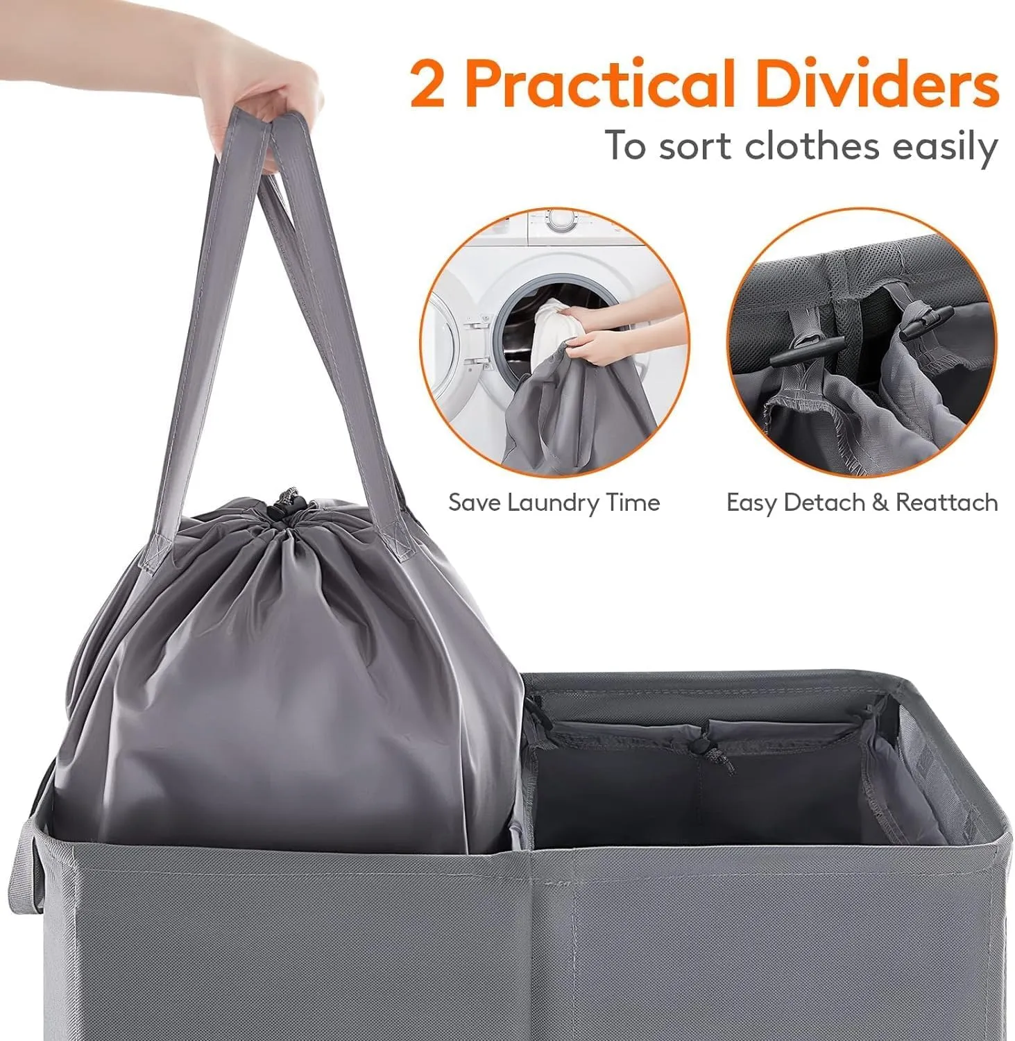 105L Double Laundry Hamper with Lid and Removable Laundry Bags, Divided Laundry Basket with Handles, Large Separated Clothes Basket , Laundry Sorting