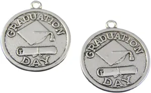 10pcs Silver Tone Zinc Alloy Graduation Day Coin Charms, Classic Style Pendants with Embossed Cap and Diploma, 26x23mm