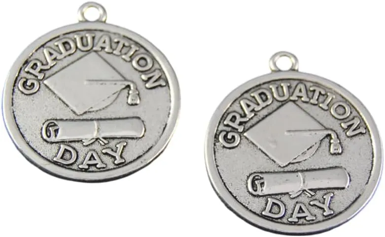 10pcs Silver Tone Zinc Alloy Graduation Day Coin Charms, Classic Style Pendants with Embossed Cap and Diploma, 26x23mm