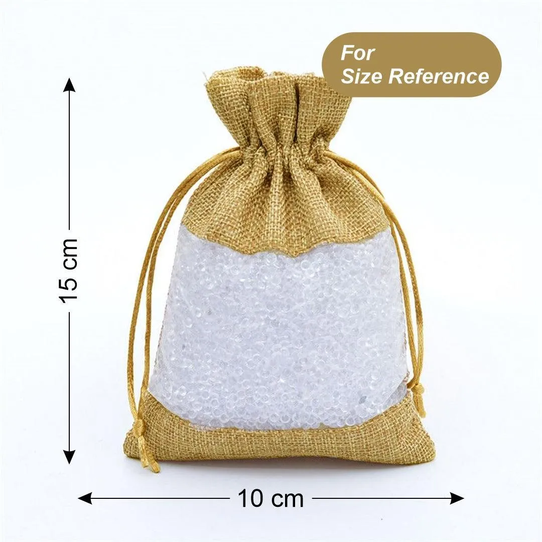 10x14 CM Natural | Jute Potli Window Bag | Gift Return Gifts Bags | Drawstring Bags