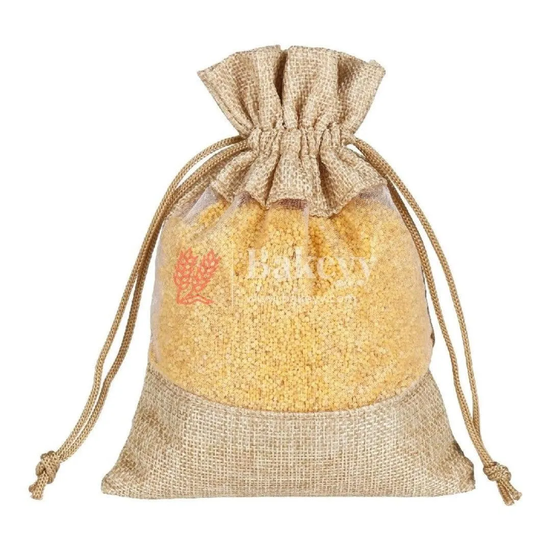 10x14 CM Natural | Jute Potli Window Bag | Gift Return Gifts Bags | Drawstring Bags