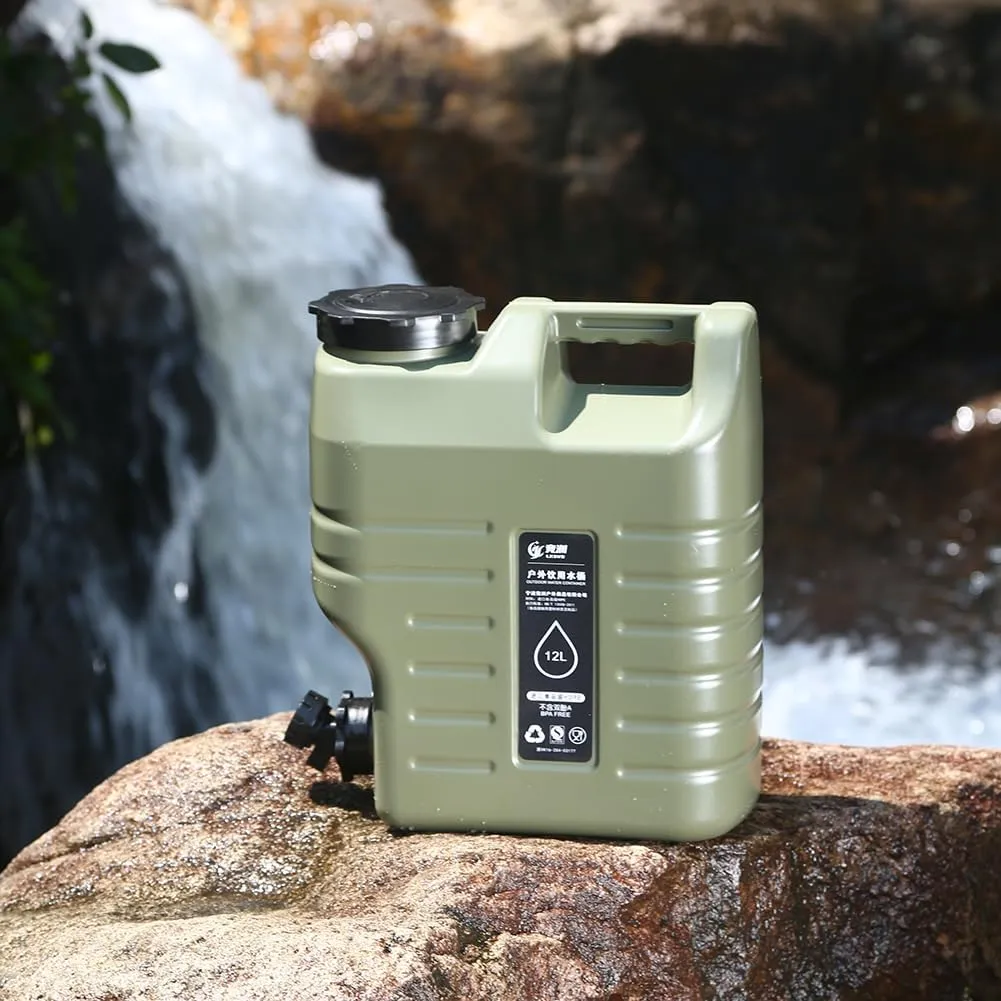 12L Camping Water Jug - Leak-Proof BPA-Free Water Container with Spigot, White/Green Outdoor Water Tank for Hiking, Picnics & Emergency Preparedness