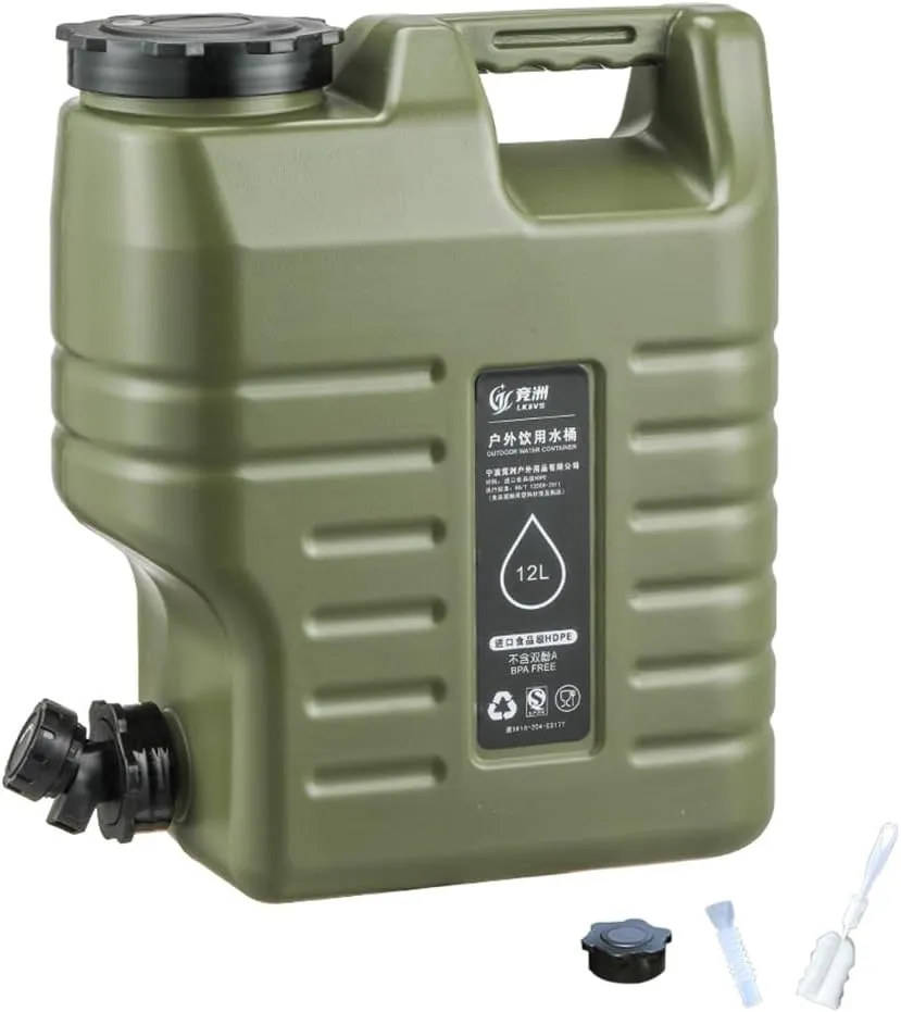 12L Camping Water Jug - Leak-Proof BPA-Free Water Container with Spigot, White/Green Outdoor Water Tank for Hiking, Picnics & Emergency Preparedness