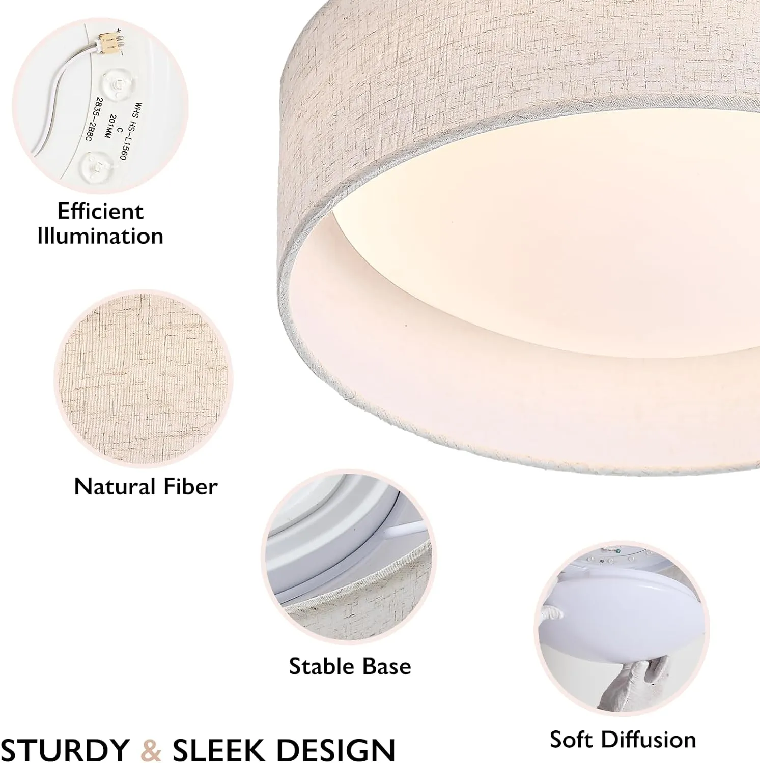 13" Fabric Flush Mount Ceiling Light, 24W 3000K LED Closed to Ceiling Light Fixture with Classic Linen Drum Design for Bedrooms, Kitchen, Dining Room, Hallway