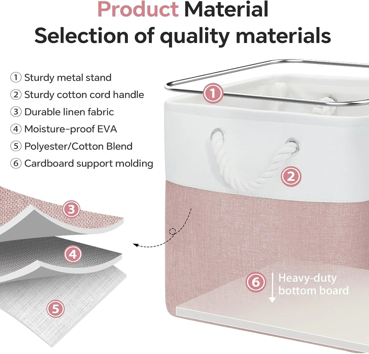 13x13 Inch Cube Storage Bins with Reinforced Bottom Cardboard, 6 Pack Large Collapsible Fabric Storage Cubes with Handles for Shelf, Closet, Toy, Laundry Organization (White&Pink)
