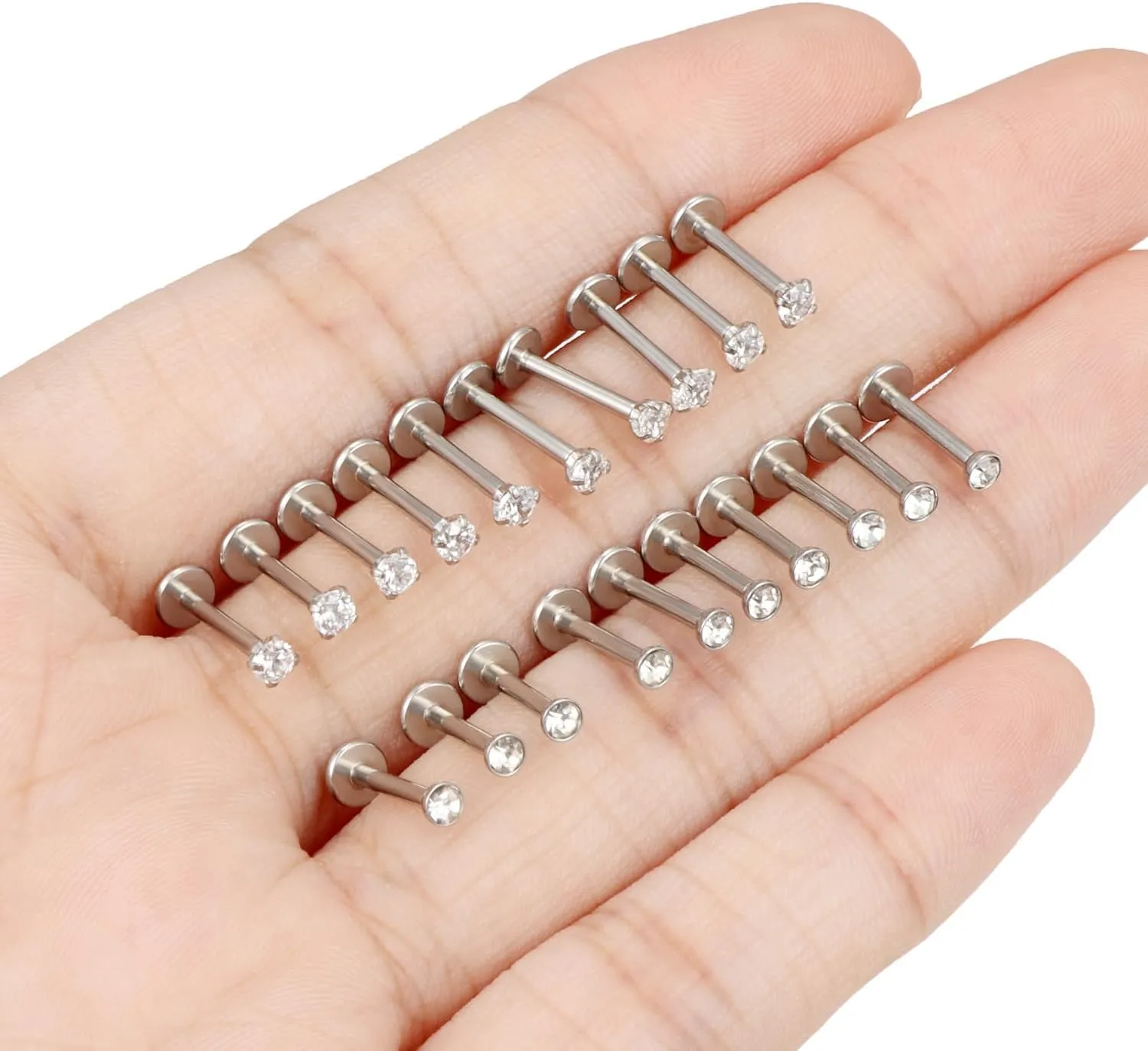 16G Lip Rings for Women Stainless Surgical Steel Labret Jewelry Monroe Lip Ring Medusa Piercing Jewelry Tragus Helix Cartilage Forward Earring Piercing Jewelry for Women CZ 6MM 8MM 10MM 20PCS
