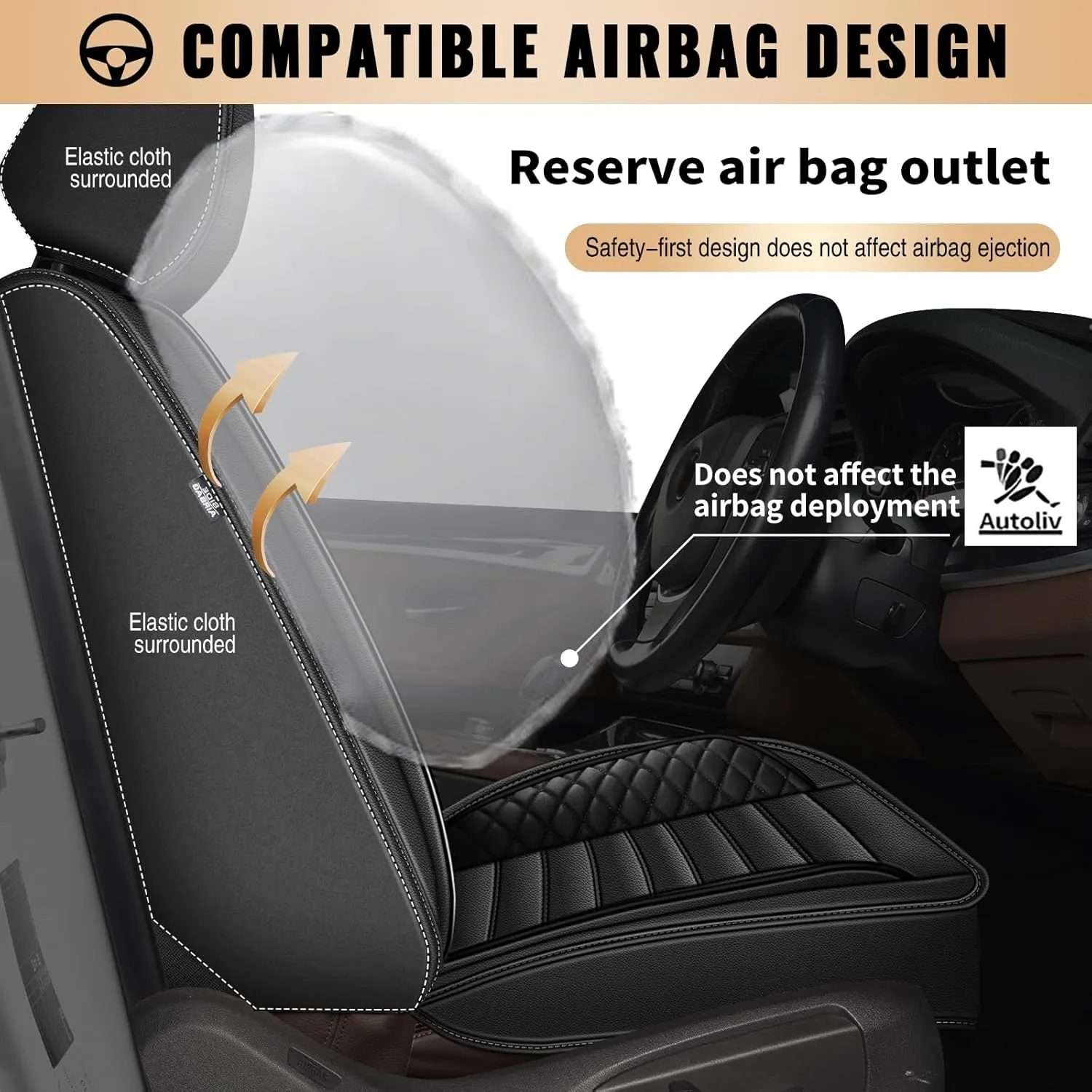 2 Front Car Seat Covers Fit for Chevrolet Suburban 2009-2024 2025 Waterproof Faux Leather Car Seat Cushion Protector Compatible Airbag Black