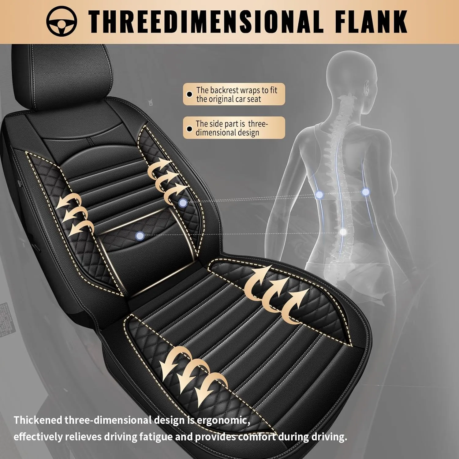2 Front Car Seat Covers Fit for Chevrolet Suburban 2009-2024 2025 Waterproof Faux Leather Car Seat Cushion Protector Compatible Airbag Black
