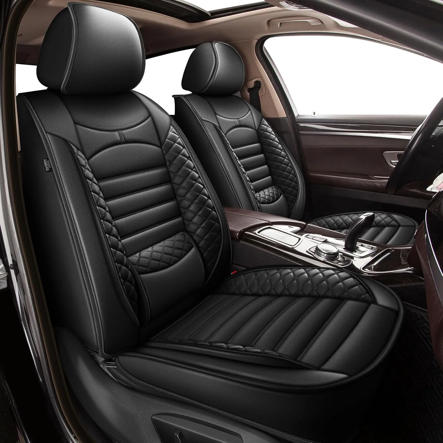 2 Front Car Seat Covers Fit for Chevrolet Suburban 2009-2024 2025 Waterproof Faux Leather Car Seat Cushion Protector Compatible Airbag Black