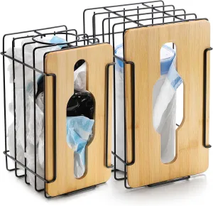 2 Pack Trash Grocery Bag Holder Wall Mounted Design, Extra Large Plastic Garbage Bag Dispenser Holder with Bamboo Lid, Kitchen Laundry Organizers and Storage Container Under Sink Large Capacity