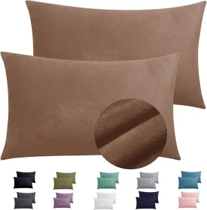 2 Pack Zippered Velvet Standard Pillowcases, Super Soft and Cozy Luxury Fuzzy Flannel Pillow Cases with Zipper, 20x26 Inches, Brown