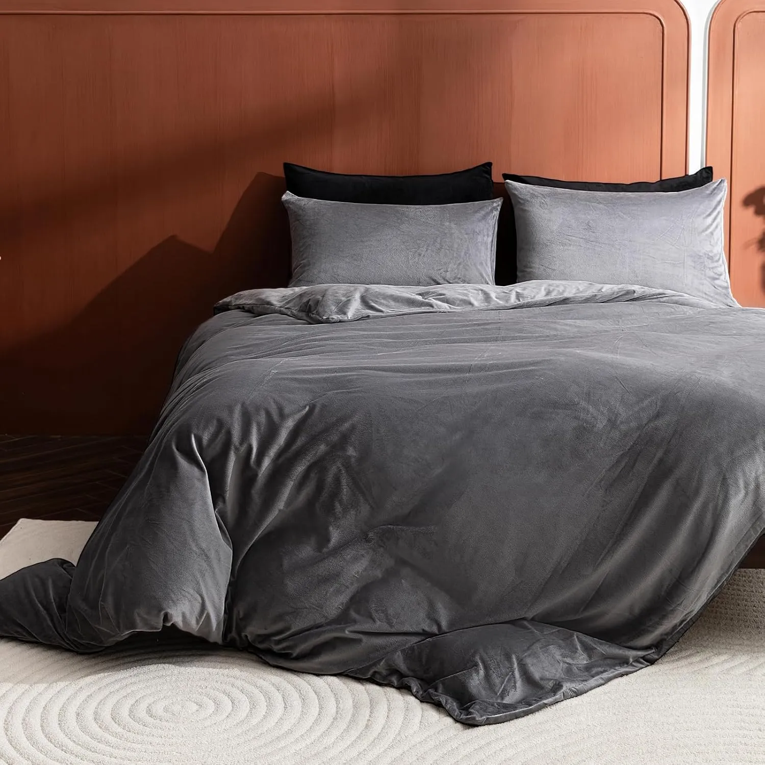 2 Pack Zippered Velvet Standard Pillowcases, Super Soft and Cozy Luxury Fuzzy Flannel Pillow Cases with Zipper, 20x26 Inches, Dark Grey