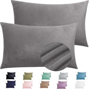 2 Pack Zippered Velvet Standard Pillowcases, Super Soft and Cozy Luxury Fuzzy Flannel Pillow Cases with Zipper, 20x26 Inches, Dark Grey