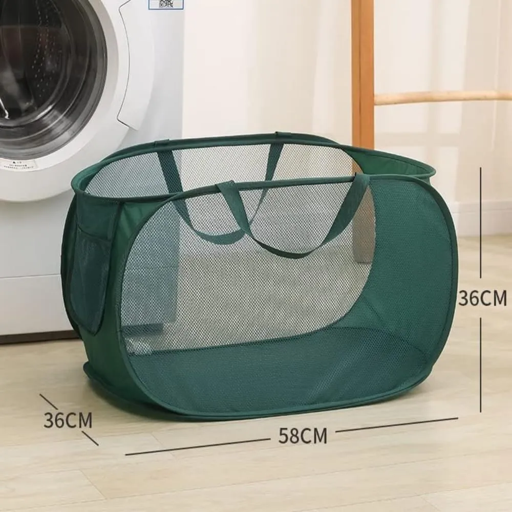 2 Pcs Mesh Popup Laundry Hamper, Opening Laundry Basket,Popup Laundry Basket with Durable Handles,Foldable Pop-up Mesh Hamper Dirty Clothes Basket for Clothes & Laundry-Home Organization