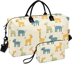 2-Piece Travel Organizer Set - Wave Quilted Expandable Duffel Bag with Detachable Toiletry Pouch, TSA-Compliant Carry-On for Gym/Camping/Airplane, Adorable Animals (2)