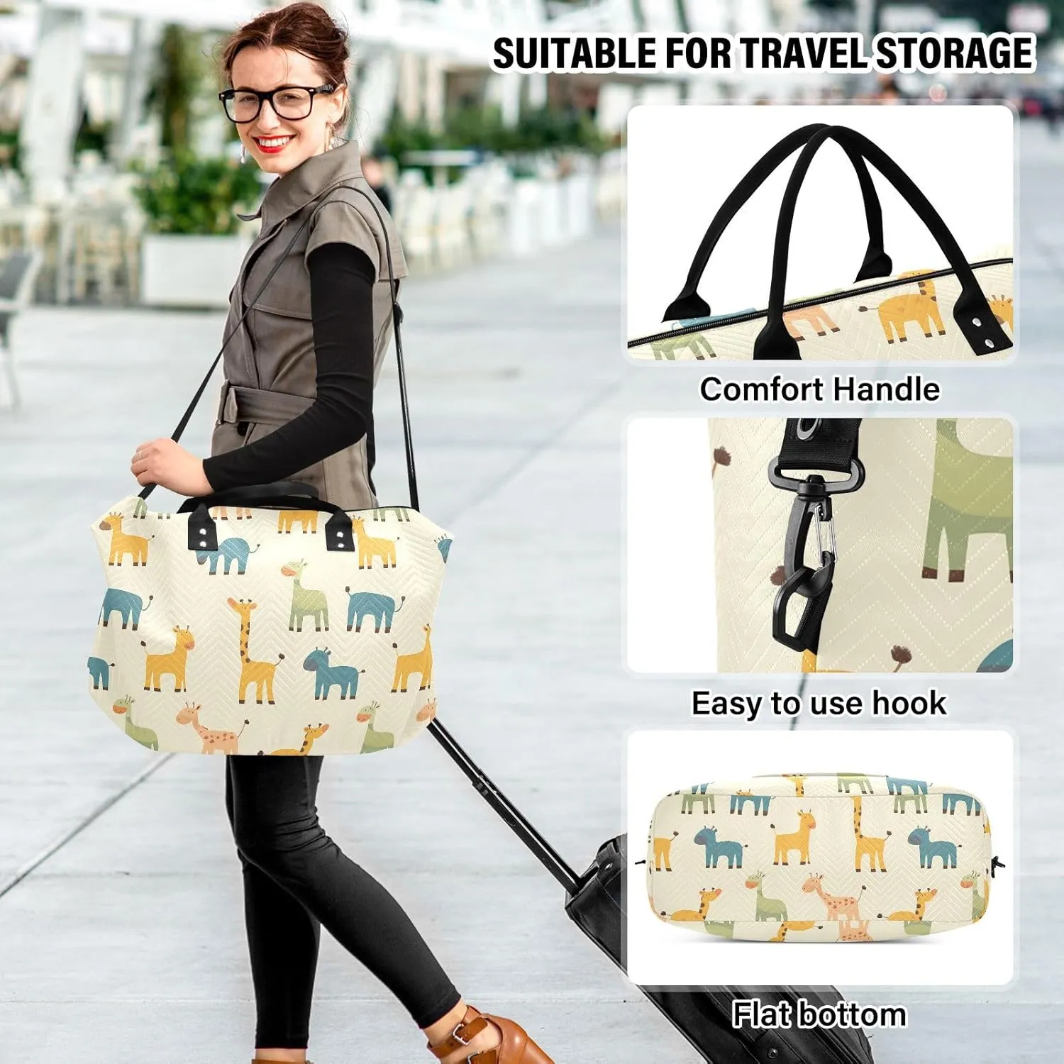 2-Piece Travel Organizer Set - Wave Quilted Expandable Duffel Bag with Detachable Toiletry Pouch, TSA-Compliant Carry-On for Gym/Camping/Airplane, Adorable Animals (2)