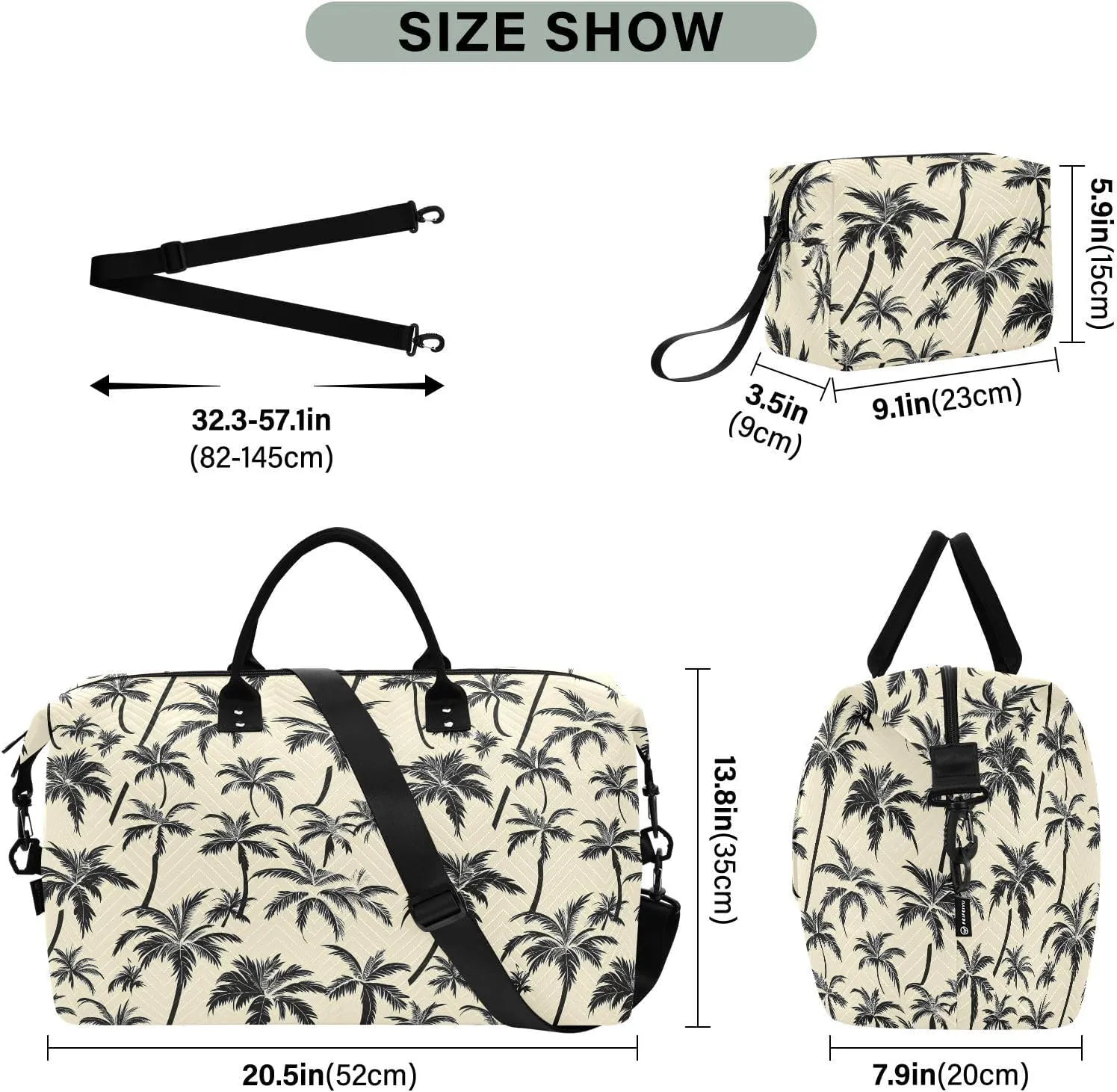 2-Piece Travel Organizer Set - Wave Quilted Expandable Duffel Bag with Detachable Toiletry Pouch, TSA-Compliant Carry-On for Gym/Camping/Airplane, Coconut Pattern