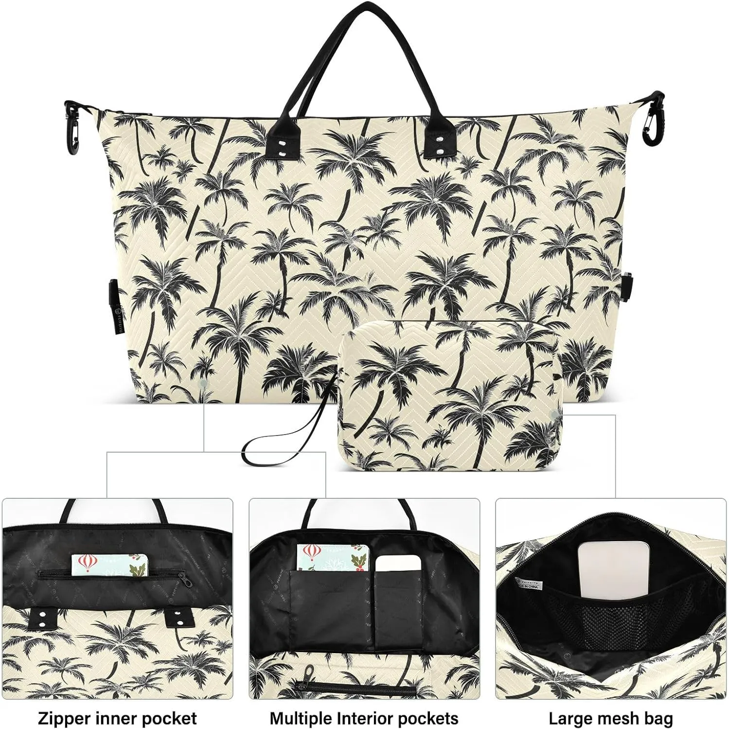 2-Piece Travel Organizer Set - Wave Quilted Expandable Duffel Bag with Detachable Toiletry Pouch, TSA-Compliant Carry-On for Gym/Camping/Airplane, Coconut Pattern