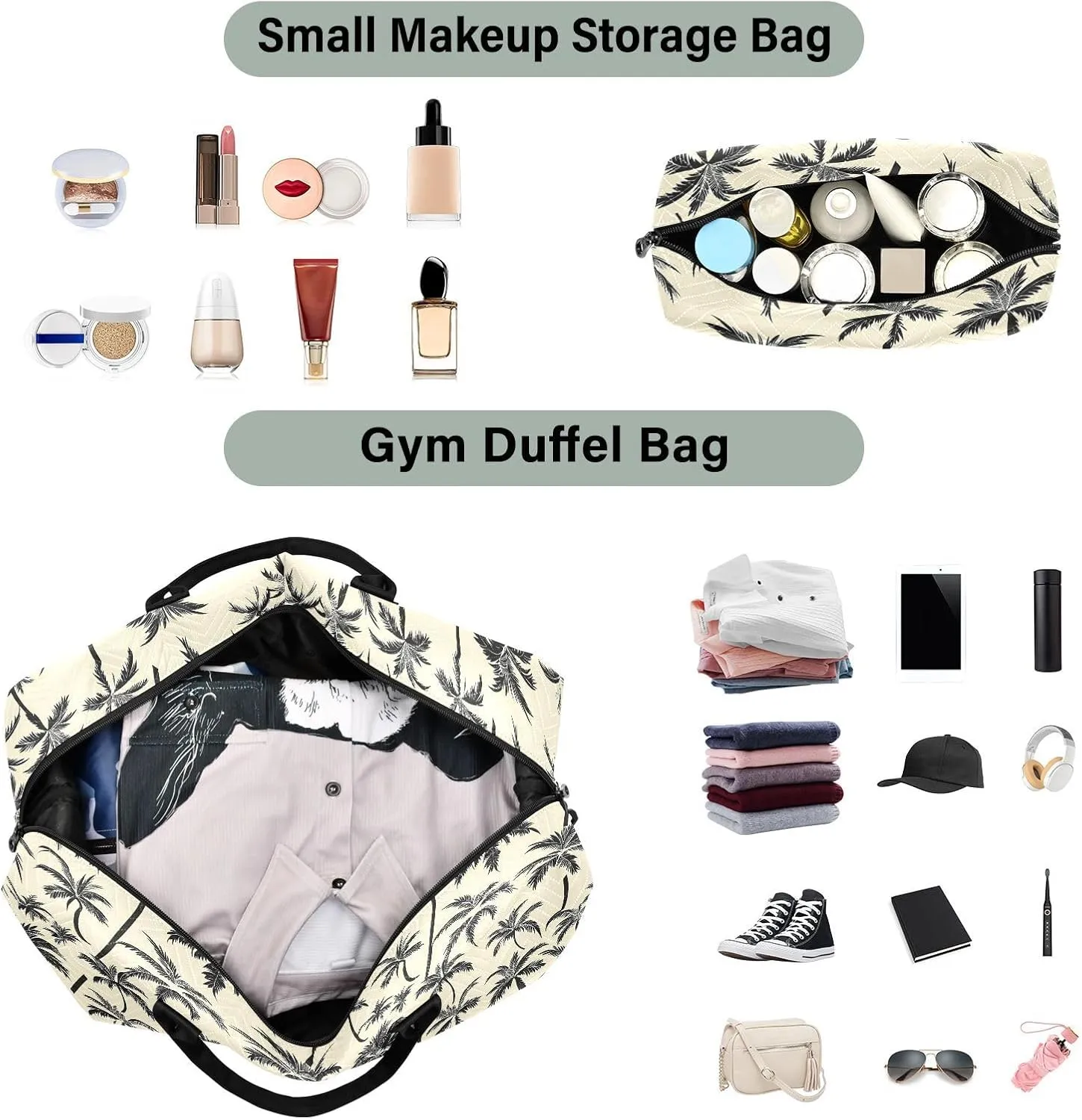 2-Piece Travel Organizer Set - Wave Quilted Expandable Duffel Bag with Detachable Toiletry Pouch, TSA-Compliant Carry-On for Gym/Camping/Airplane, Coconut Pattern