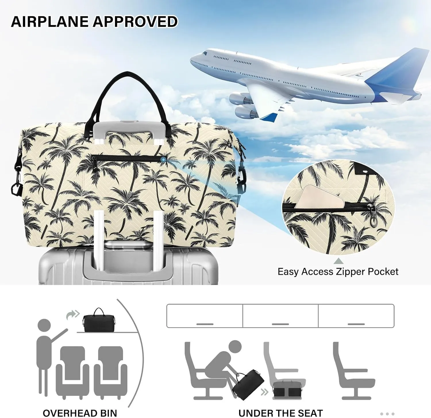 2-Piece Travel Organizer Set - Wave Quilted Expandable Duffel Bag with Detachable Toiletry Pouch, TSA-Compliant Carry-On for Gym/Camping/Airplane, Coconut Pattern