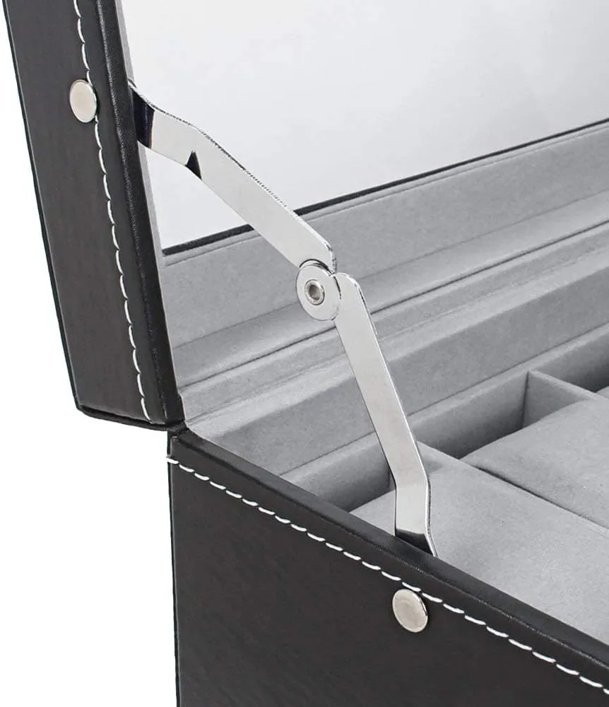 2-Tier 12 Slots Watch and Jewelry Display Case Organizer Watch Box with Jewelry Display Tray Storage Box(D) (White patch Five)