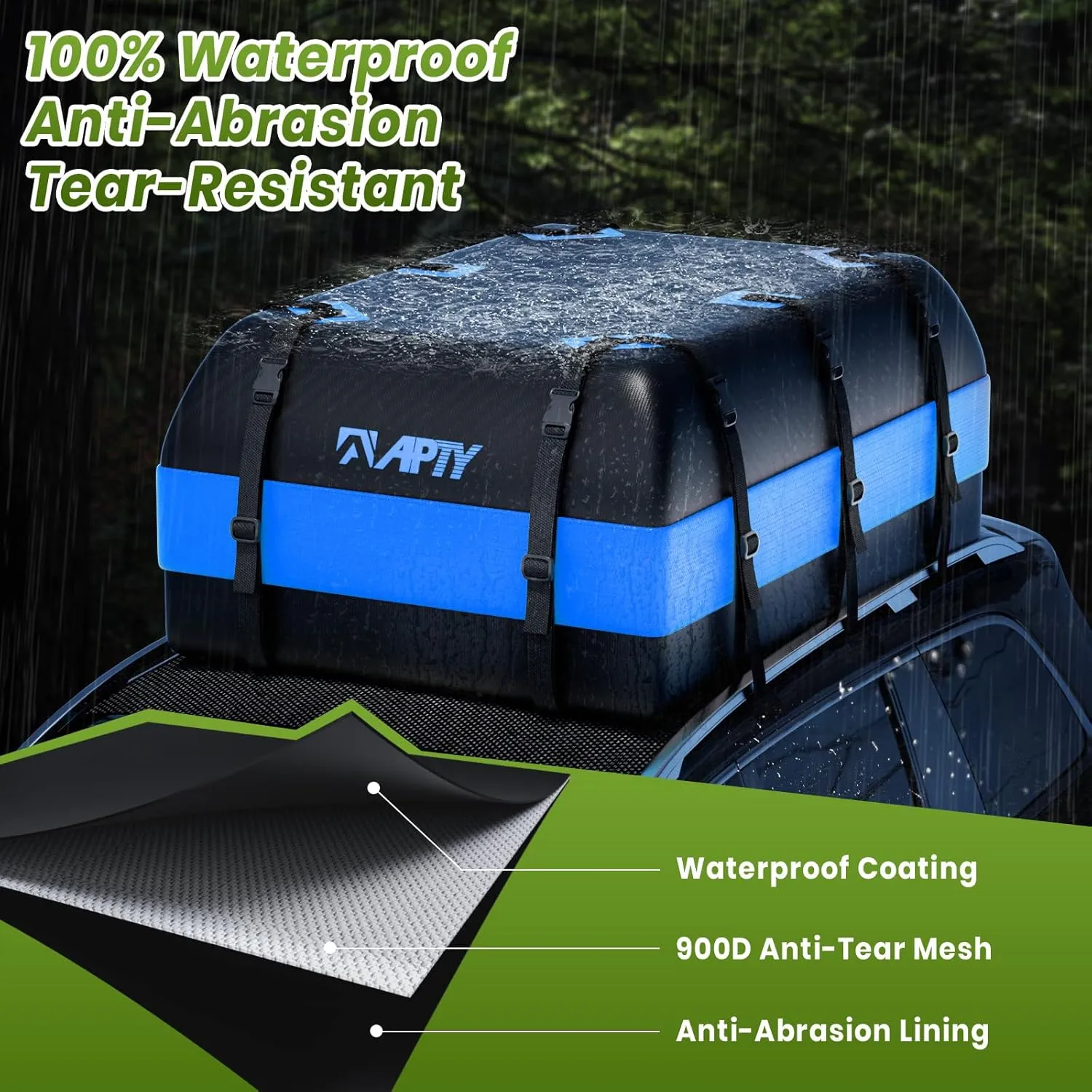 23 Cubic Feet Car Rooftop Cargo Bag Carrier, Soft Roof Top Luggage Bag for All Vechicles with/Without Racks - with Waterproof Zip, Luggage Lock, Anti-Slip Mat, Storage Bag, Door Hooks, Blue