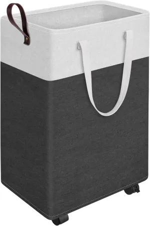 25-Inches Rolling Slim Laundry Basket on Wheels, Collapsible & Waterproof Laundry Hamper, Freestanding Narrow Corner Clothes Bins with Easy Carry Handles for Clothes at Home, Grey