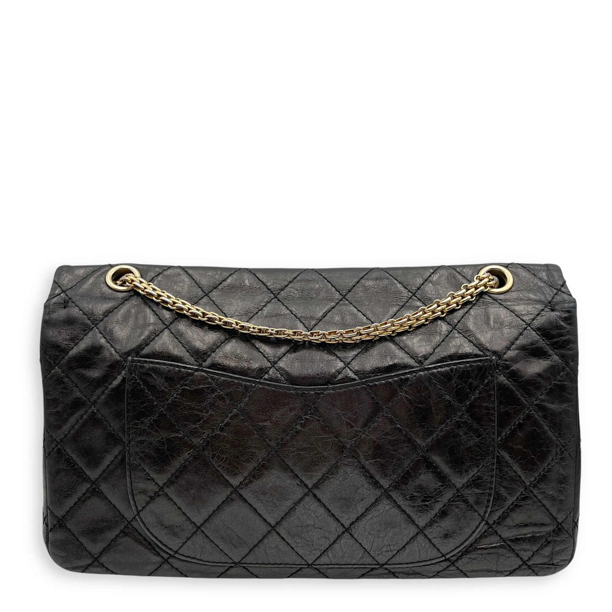 2.55 Reissue (31cm) Black Shoulder Bag in Distressed Leather, Gold hardware