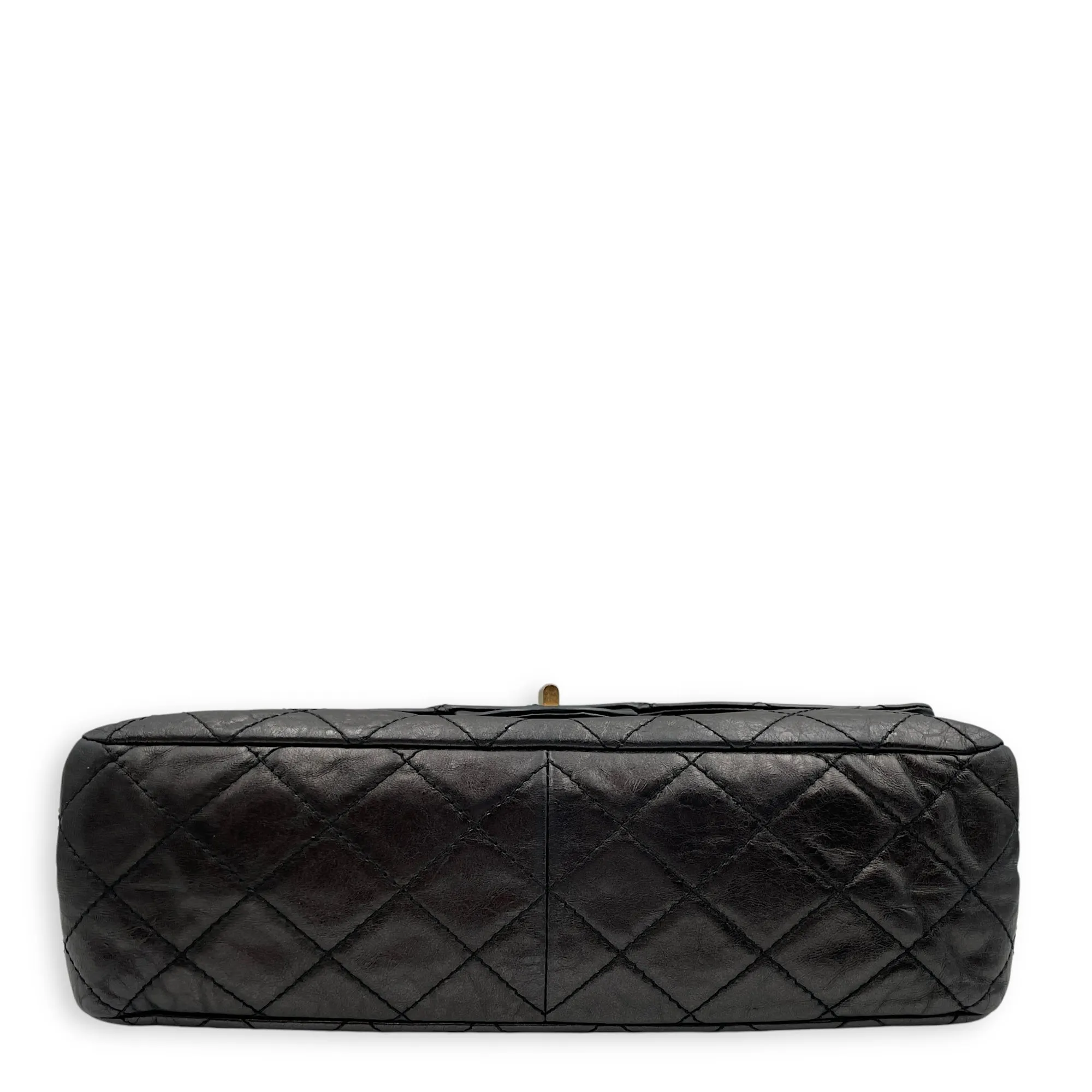 2.55 Reissue (31cm) Black Shoulder Bag in Distressed Leather, Gold hardware