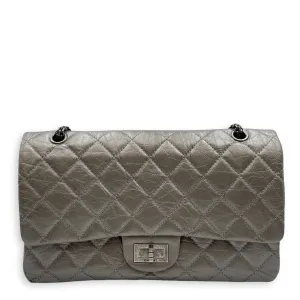 2.55 Reissue Silver Shoulder Bag in Distressed Leather, Ruthenium hardware