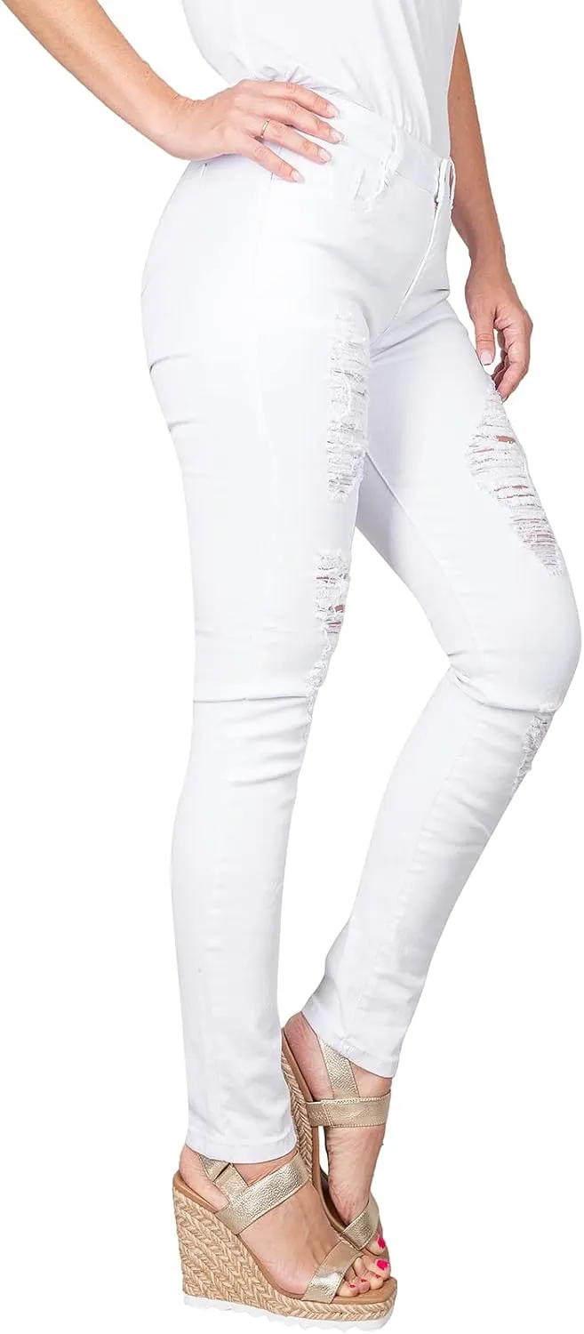 2LUV Women's Distressed Skinny Ripped Jeans