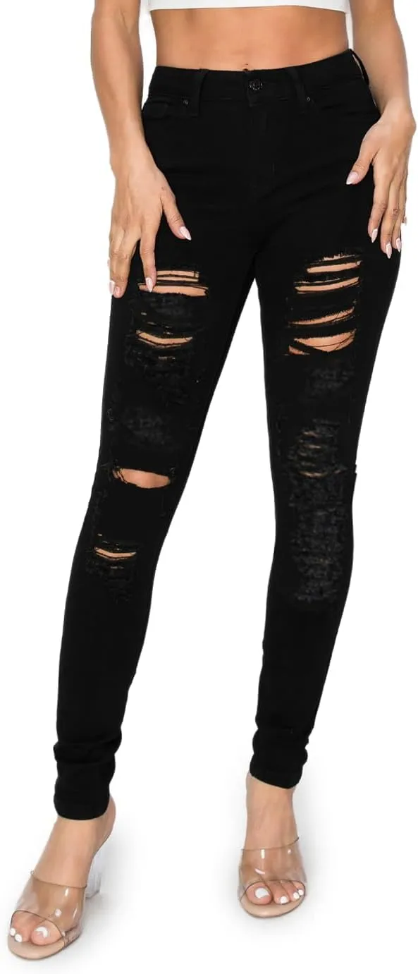 2LUV Women's Distressed Skinny Ripped Jeans