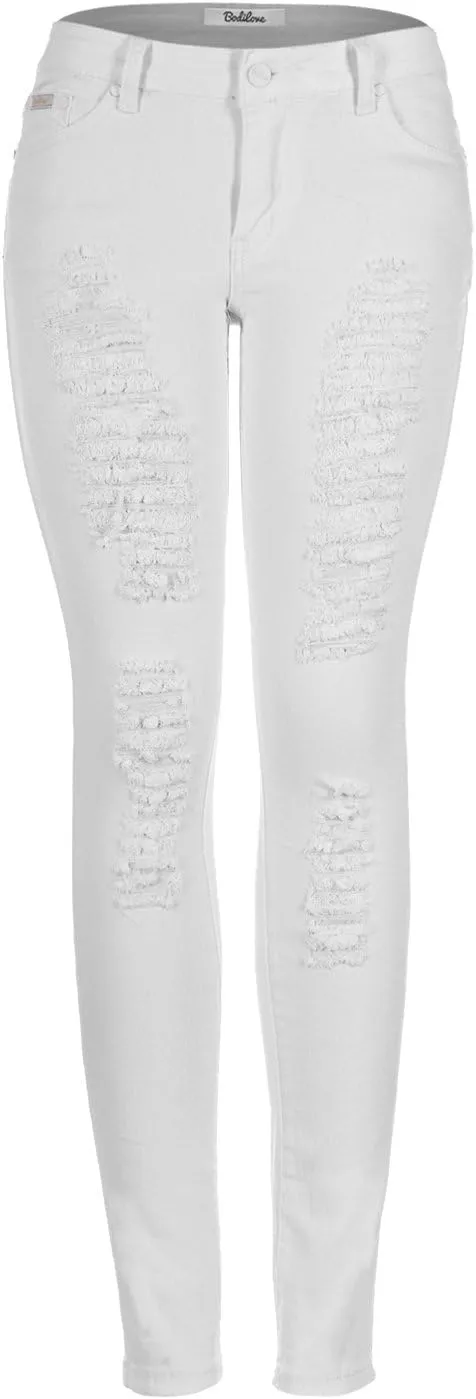 2LUV Women's Distressed Skinny Ripped Jeans