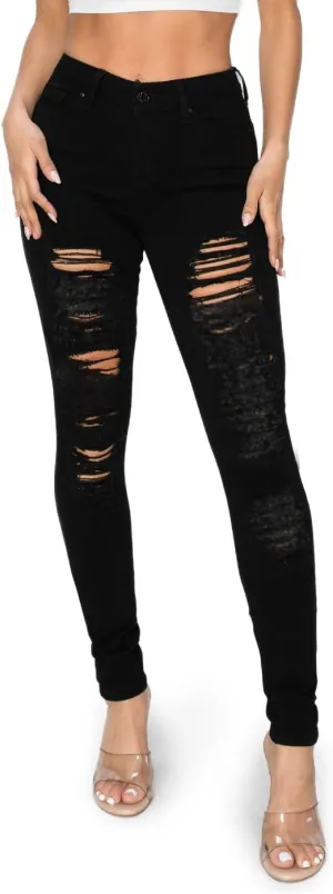 2LUV Women's Distressed Skinny Ripped Jeans
