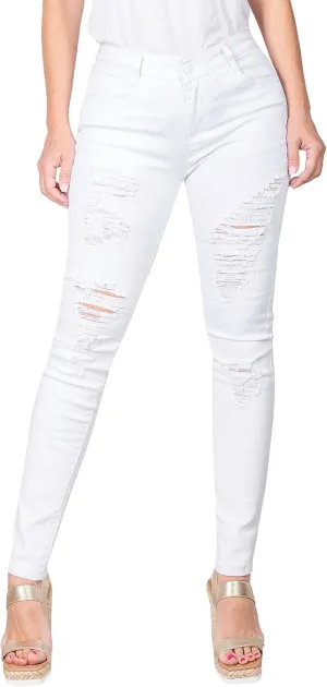 2LUV Women's Distressed Skinny Ripped Jeans