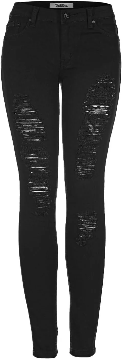 2LUV Women's Distressed Skinny Ripped Jeans