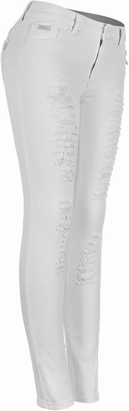 2LUV Women's Distressed Skinny Ripped Jeans